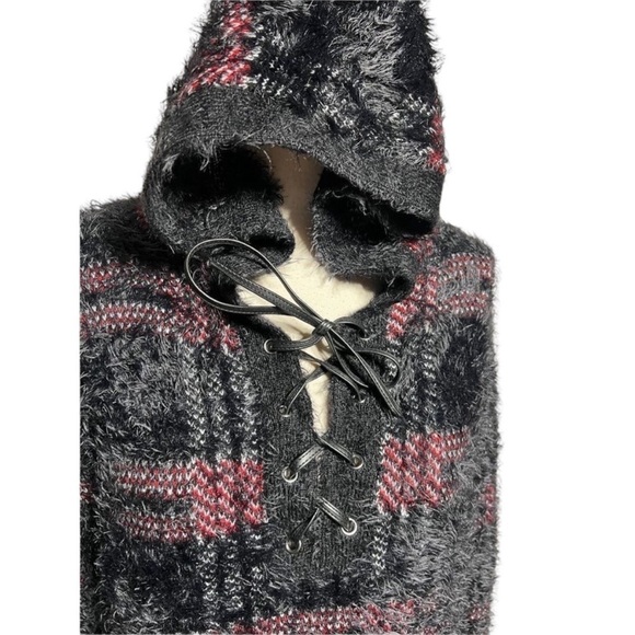 ROCK & REPUBLIC L/S Plaid Hooded Tunic Eyelash Sweater in Blk/Red Size XL - Picture 5 of 8